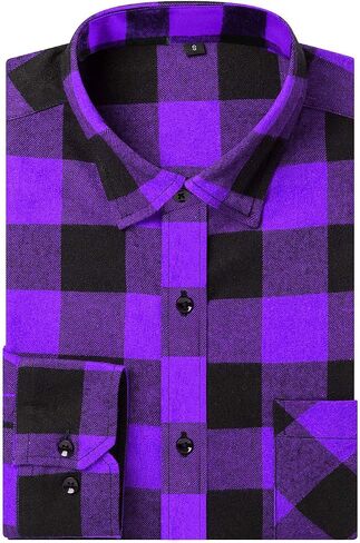 Leonal Men's Dress Long Sleeve Buffalo Plaid Checked Flannel Shirt in Kuwait