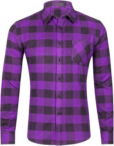 Leonal Men's Dress Long Sleeve Buffalo Plaid Checked Flannel Shirt in Kuwait