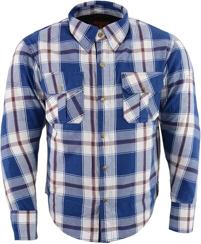 Milwaukee Leather MPM1645 Men's Plaid Flannel Biker Shirt with CE Approved Armor - Reinforced w/Aramid Fiber - X-Large Blue in Saudi Arabia