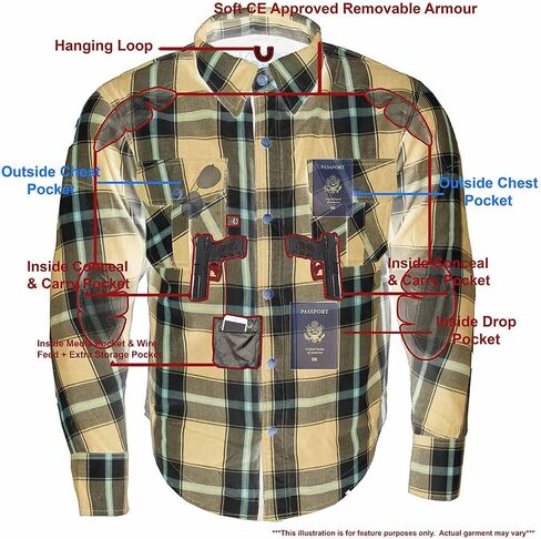 Milwaukee Leather MPM1645 Men's Plaid Flannel Biker Shirt with CE Approved Armor - Reinforced w/Aramid Fiber - X-Large Blue in Saudi Arabia
