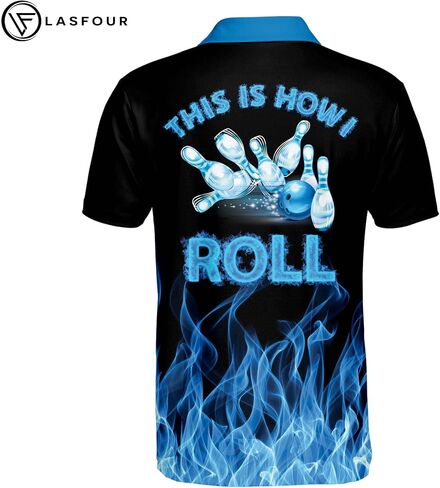 LASFOUR Custom Blue Flame Bowling Shirt for Men, Men's Funny Bowling Team Shirt Short Sleeve Polo for Men, Fire Bowling Shirt in Saudi Arabia