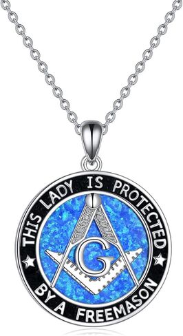 YFN الماسونية قلادة قلادة الفضة الاسترليني للرجال، الماسوني البوصلة رمز أوبال/أذن البحر مجوهرات هدايا للنساء الرجال 18 + 2" in Kuwait