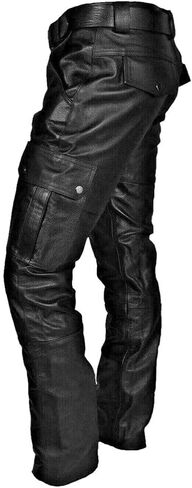 Mens Faux Leather Biker Pants Vintage Metallic Motocycle Jeans Slim Fit PU Leather Pants Gothic Steampunk Trousers Fall in Kuwait