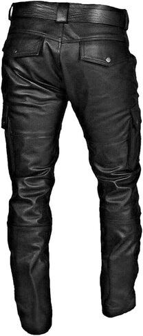 Mens Faux Leather Biker Pants Vintage Metallic Motocycle Jeans Slim Fit PU Leather Pants Gothic Steampunk Trousers Fall in Kuwait