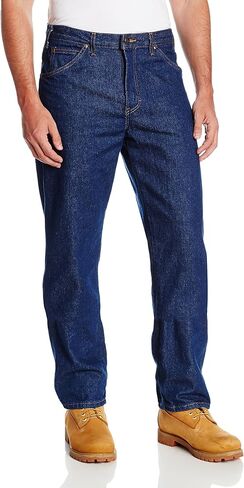 Dickies Occupational Workwear CR393RNB 38x32 Denim Cotton Relaxed Fit Men's Industrial Jean with Straight Leg, 38" Waist Size, 32" Inseam, Indigo Blue in Saudi Arabia