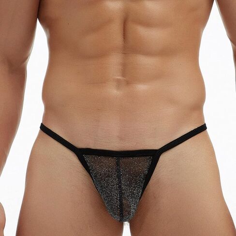 Evankin Mens Sexy Bling Mesh Thong See Through G-Strings Underwear Low Rise Briefs Bikini Wide Belt in Kuwait