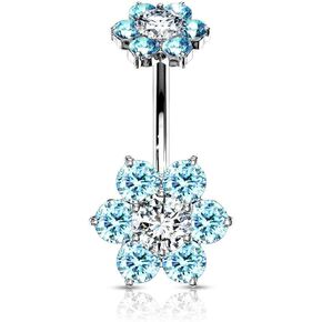 Forbidden Body Jewelry Surgical Steel Belly Button Ring with CZ Flower Design & Internally Threaded Matching Top in Saudi Arabia