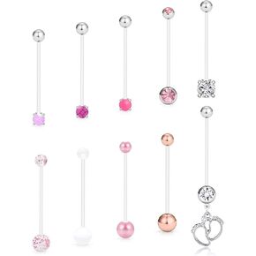 SCERRING Pregnancy Belly Button Rings 14G Clear Acrylic Bioflex Opal Sport Maternity Belly Navel Ring Barbell Body Jewelry Piercing 10PCS