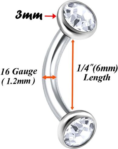 Bodyjewellery 4 قطعة 16 جرام 6 مللي متر منحني الحديد جسر الأذن الفص الغضروف اللولب الحاجب مكافحة الزنمة أقراط حافة بينا Halfball BWAW اختيار اللون in Kuwait