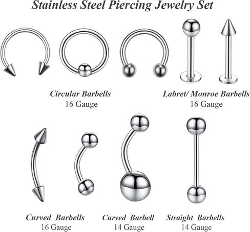 BodyJ4You 36PC PRO Piercing Kit Stainless Steel 14G 16G Belly Ring Tongue Nipple Nose Jewelry in Saudi Arabia