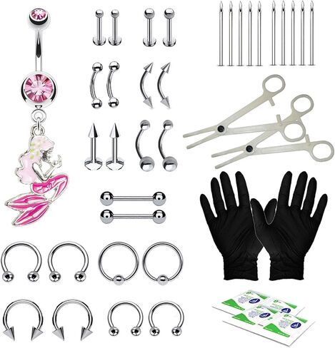 BodyJ4You 36PC PRO Piercing Kit Stainless Steel 14G 16G Belly Ring Tongue Nipple Nose Jewelry in Saudi Arabia
