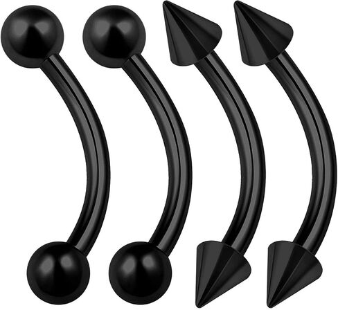 4PCS Stainless Steel Black Curved Barbell Bar 14 Gauge 1/2 12mm 4mm Ball Spike Lobe Earrings Eyebrow Piercing Jewelry 2946 in Saudi Arabia