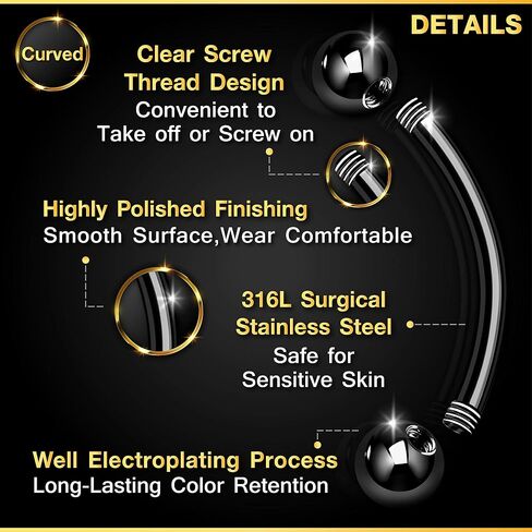 4PCS Stainless Steel Black Curved Barbell Bar 14 Gauge 1/2 12mm 4mm Ball Spike Lobe Earrings Eyebrow Piercing Jewelry 2946 in Saudi Arabia