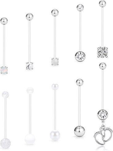 SCERRING الحمل البطن زر خواتم 14 جرام واضح الاكريليك Bioflex أوبال الرياضة الأمومة البطن السرة الحديد ثقب الجسم مجوهرات 10 قطعة in Kuwait