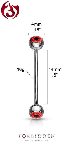 Forbidden Body Jewelry 16g 14mm Surgical Steel Curved Barbell w/Eyeball Inlaid Ball Ends for Snake Eyes Tongue Piercing in Saudi Arabia