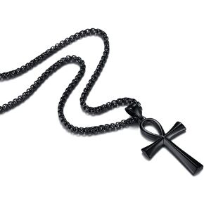 REVEMCN Men's Stainless Steel Black Gold Silver Coptic Ankh Cross Pendant Chain Necklace for Men Women Egyptian Religious jewelry Gifts, 20-24 Inches Box Chain in Saudi Arabia