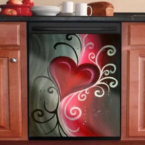 Red Love hHeart Shape Dishwasher Magnet Cover Magnetism Dishwasher Shield Magnetic Microwave Lid Magnetic Refrigerator Sticker Home Cabinet Decal Appliance Sticker 23Wx26H Inches(Magnet) in Saudi Arabia