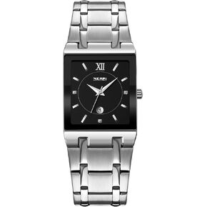 Fashion Mens Square Watch with Date Waterproof Analog Quartz Watch Square Watches for Men and Women Stainless Steel Fashion Business Casual Wristwatch