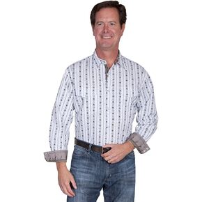 Scully Men's White Skull Stripe Print Long Sleeve Western Shirt - Ps-093-Wht in Saudi Arabia