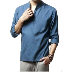 Hoerev Men Casual Long Sleeve Linen Slim Fit Shirts Beach Shirts