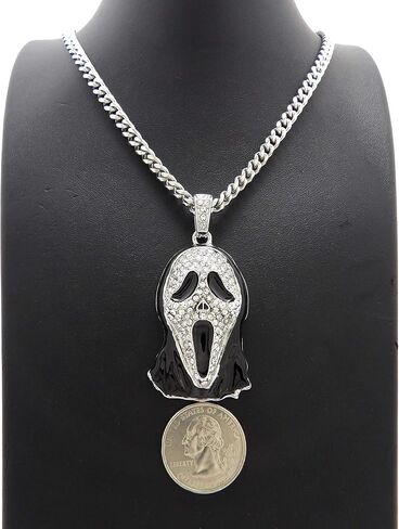 Iced Scream Face Pendant 5mm/18,20",24",30" Stainless Steel Cuban Chain Fashion Necklace SRC9 in Saudi Arabia
