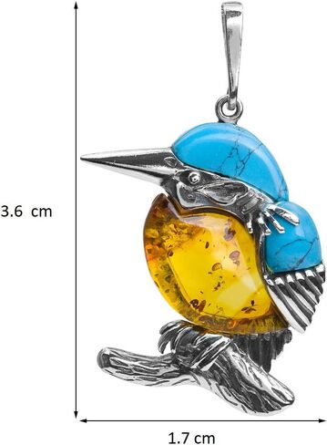 Ian and Valeri Co Amber Sterling Silver Blue Turquoise Kingfisher Bird Pendant Medium in Saudi Arabia