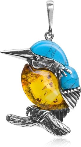 Ian and Valeri Co Amber Sterling Silver Blue Turquoise Kingfisher Bird Pendant Medium in Saudi Arabia