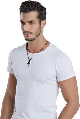 REVEMCN Men's Stainless Steel Black Gold Silver Coptic Ankh Cross Pendant Chain Necklace for Men Women Egyptian Religious jewelry Gifts, 20-24 Inches Box Chain in Saudi Arabia