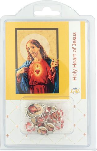 Sacred Heart of Jesus Devotional Prayer Kit | Heart Shaped Glass Beads | Includes Instructions and Information | Great Catholic Gift for First Communion and Confirmation | Made in Italy in Saudi Arabia