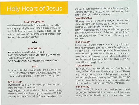 Sacred Heart of Jesus Devotional Prayer Kit | Heart Shaped Glass Beads | Includes Instructions and Information | Great Catholic Gift for First Communion and Confirmation | Made in Italy in Saudi Arabia