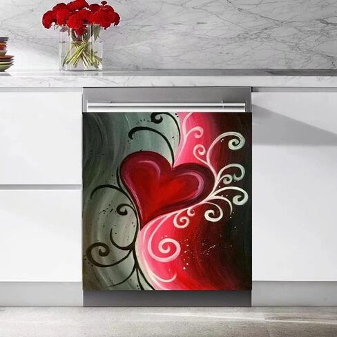 Red Love hHeart Shape Dishwasher Magnet Cover Magnetism Dishwasher Shield Magnetic Microwave Lid Magnetic Refrigerator Sticker Home Cabinet Decal Appliance Sticker 23Wx26H Inches(Magnet) in Saudi Arabia