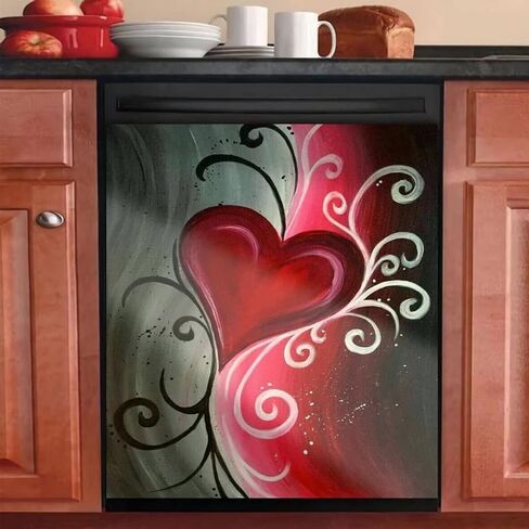Red Love hHeart Shape Dishwasher Magnet Cover Magnetism Dishwasher Shield Magnetic Microwave Lid Magnetic Refrigerator Sticker Home Cabinet Decal Appliance Sticker 23Wx26H Inches(Magnet) in Saudi Arabia