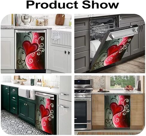 Red Love hHeart Shape Dishwasher Magnet Cover Magnetism Dishwasher Shield Magnetic Microwave Lid Magnetic Refrigerator Sticker Home Cabinet Decal Appliance Sticker 23Wx26H Inches(Magnet) in Saudi Arabia