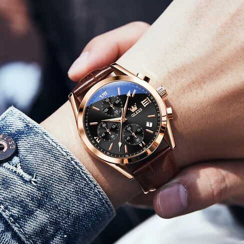 OLEVS Men's Watches Leather Strap Analog Quartz Watch, Fashion Big Dial Date Waterproof Watch, Dress Luxury Luminous Men Watches in Saudi Arabia