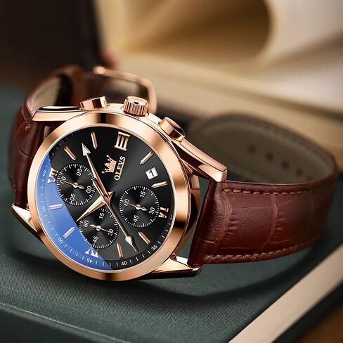 OLEVS Men's Watches Leather Strap Analog Quartz Watch, Fashion Big Dial Date Waterproof Watch, Dress Luxury Luminous Men Watches in Saudi Arabia