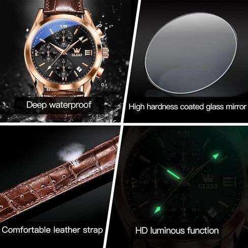 OLEVS Men's Watches Leather Strap Analog Quartz Watch, Fashion Big Dial Date Waterproof Watch, Dress Luxury Luminous Men Watches in Saudi Arabia