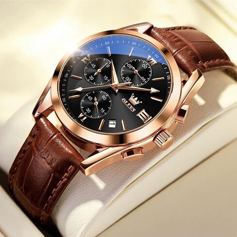 OLEVS Men's Watches Leather Strap Analog Quartz Watch, Fashion Big Dial Date Waterproof Watch, Dress Luxury Luminous Men Watches in Saudi Arabia