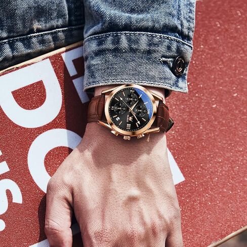 OLEVS Men's Watches Leather Strap Analog Quartz Watch, Fashion Big Dial Date Waterproof Watch, Dress Luxury Luminous Men Watches in Saudi Arabia