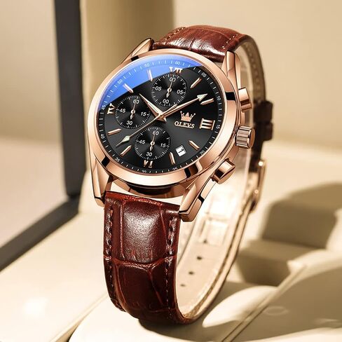 OLEVS Men's Watches Leather Strap Analog Quartz Watch, Fashion Big Dial Date Waterproof Watch, Dress Luxury Luminous Men Watches in Saudi Arabia