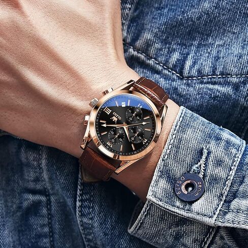 OLEVS Men's Watches Leather Strap Analog Quartz Watch, Fashion Big Dial Date Waterproof Watch, Dress Luxury Luminous Men Watches in Saudi Arabia