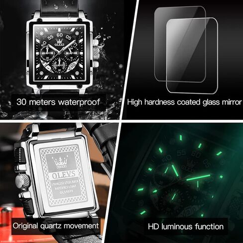 OLEVS Men's Watches Leather Strap Analog Quartz Watch, Fashion Big Dial Date Waterproof Watch, Dress Luxury Luminous Men Watches in Saudi Arabia