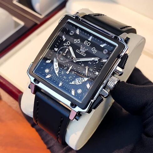OLEVS Men's Watches Leather Strap Analog Quartz Watch, Fashion Big Dial Date Waterproof Watch, Dress Luxury Luminous Men Watches in Saudi Arabia