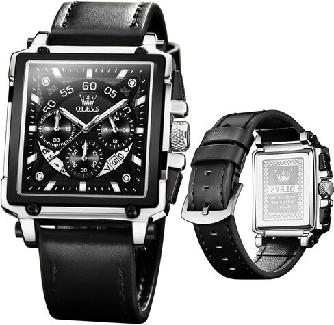 OLEVS Men's Watches Leather Strap Analog Quartz Watch, Fashion Big Dial Date Waterproof Watch, Dress Luxury Luminous Men Watches in Saudi Arabia