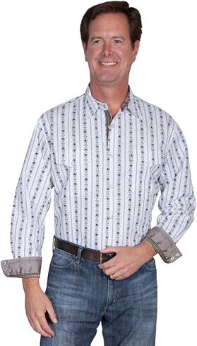 Scully Men's White Skull Stripe Print Long Sleeve Western Shirt - Ps-093-Wht in Kuwait