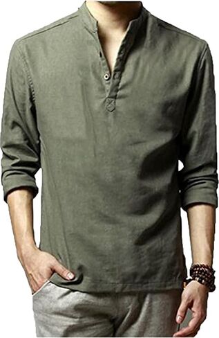 Hoerev Men Casual Long Sleeve Linen Slim Fit Shirts Beach Shirts in Saudi Arabia