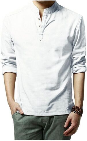 Hoerev Men Casual Long Sleeve Linen Slim Fit Shirts Beach Shirts in Saudi Arabia