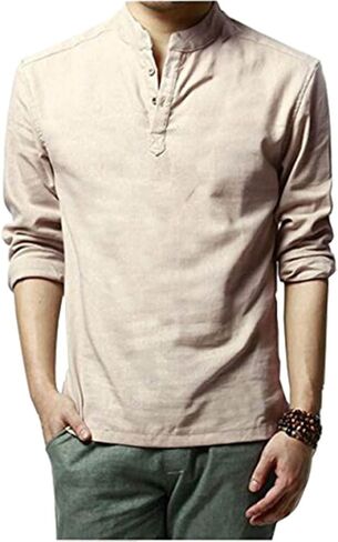 Hoerev Men Casual Long Sleeve Linen Slim Fit Shirts Beach Shirts in Saudi Arabia