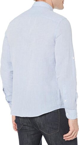 قميص Perry Ellis رجالي ذو قصة ضيقة وأكمام طويلة من قطن الكتان الصلب بأزرار سفلية (مقاس صغير-Xx-Large) in Kuwait