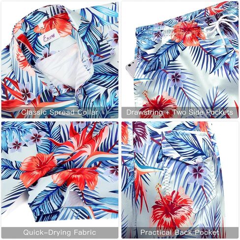 EUOW Men's Hawaiian Shirts and Shorts Set 2 Pieces Button Down Short Sleeve Beach Vacation Outfits in Kuwait