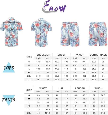 EUOW Men's Hawaiian Shirts and Shorts Set 2 Pieces Button Down Short Sleeve Beach Vacation Outfits in Kuwait